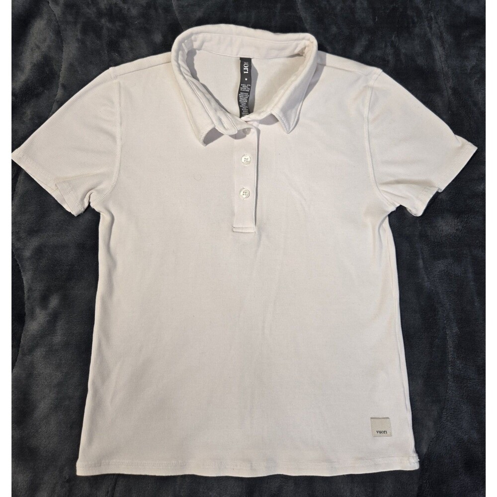 VUORI Pose Trim Polo Ribbed Collared T Shirt Top White Size M